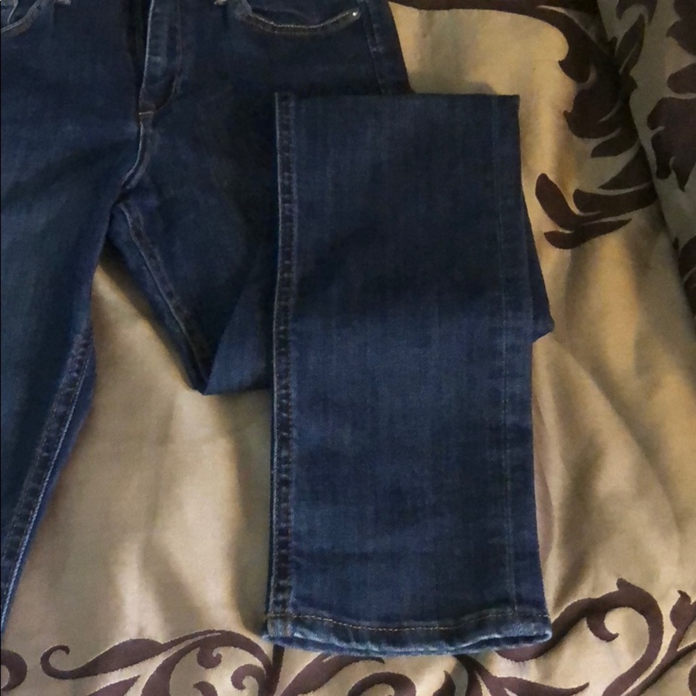 Blue denim straight leg jeans